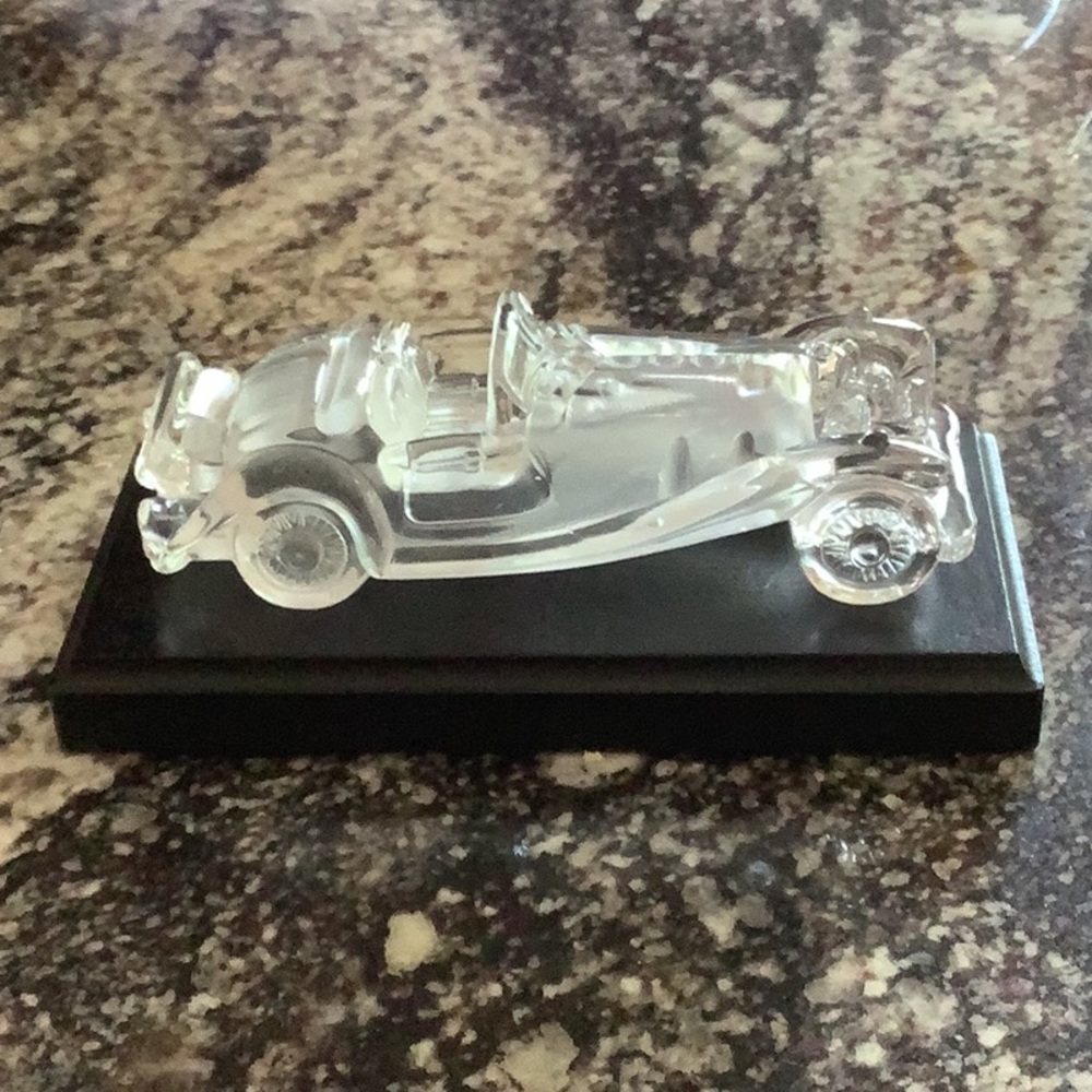Mercedes 500 Crystal Glass Classic Car on Wood Base